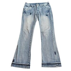 Y2K Pepe Jeans Womens Size 30 Low Rise Flare Embroidered Flap Pockets Streetwear